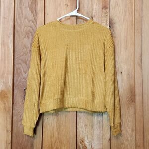 NEW Band of the Free Ribbed Crewneck Knit Cropped Sweater, Small, Gold